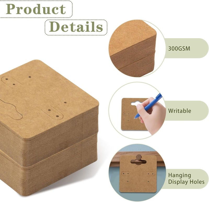 fuceury 300Pcs Earring Cards, 2x2 Inch Earring Display Holder Kraft Paper Earrings Tags with 6 Holes, Hanging Jewelry Display Cards for Selling,Jewelry,DIY Crafts, Retail - Image 3
